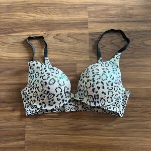 Victoria's Secret Black and Cream Leopard Print Bra with Sequins
